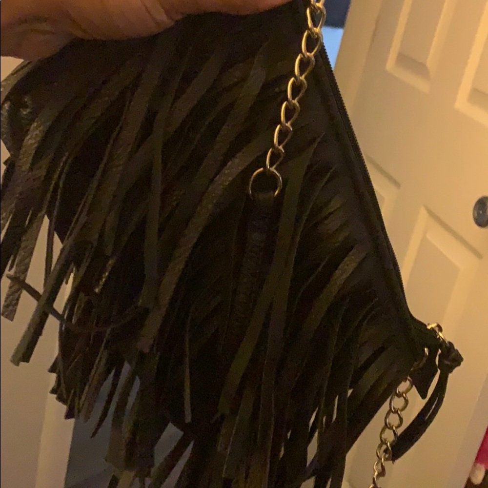 Leather fringed cross body